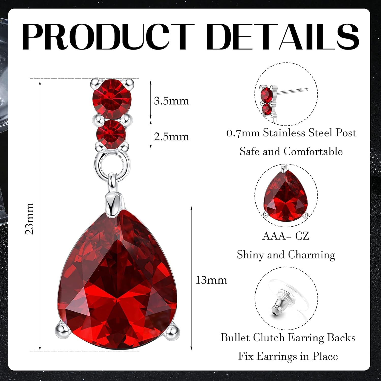 JOERICA 9 Pairs Stainless Steel CZ Dangle Earrings for Women Crystal Teardrop Earrings Set Multicolor Cubic Zirconia Birthstone Drop Earrings - Image 5