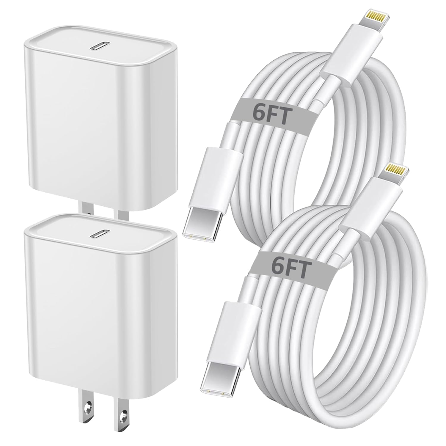 iPhone Fast Charger, iPhone Charger Fast Charging 2Pack PD 6FT Type C Quick USB C to Lightning Cable Cord Fast Charger iPhoneUSB C Wall Block Plug for iPhone14 13 12 11 Pro Max XR XS X, iPad, AirPods 6FT USB C White 2