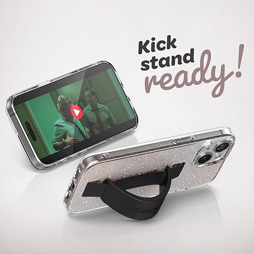 Miniatura 4 de Encased Funda con lazo para los dedos, diseñada para iPhone 15 Plus (2023), funda transparente con correa de mano con soporte de silicona suave al