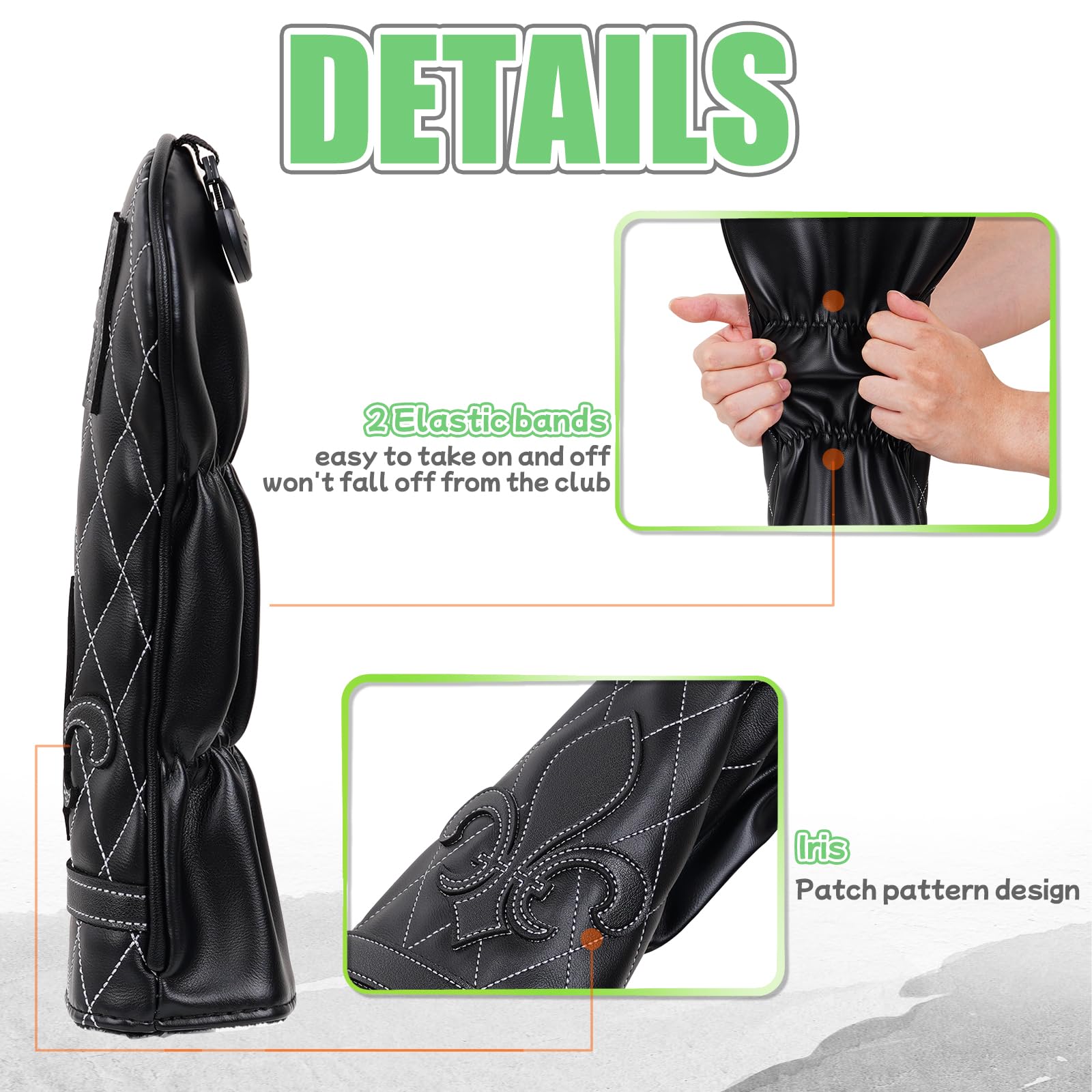 Fundas para cabeza de palo de golf de madera para conductor/Fairway/híbrido/hierro/1FH negro de piel sintética con patrón de iris