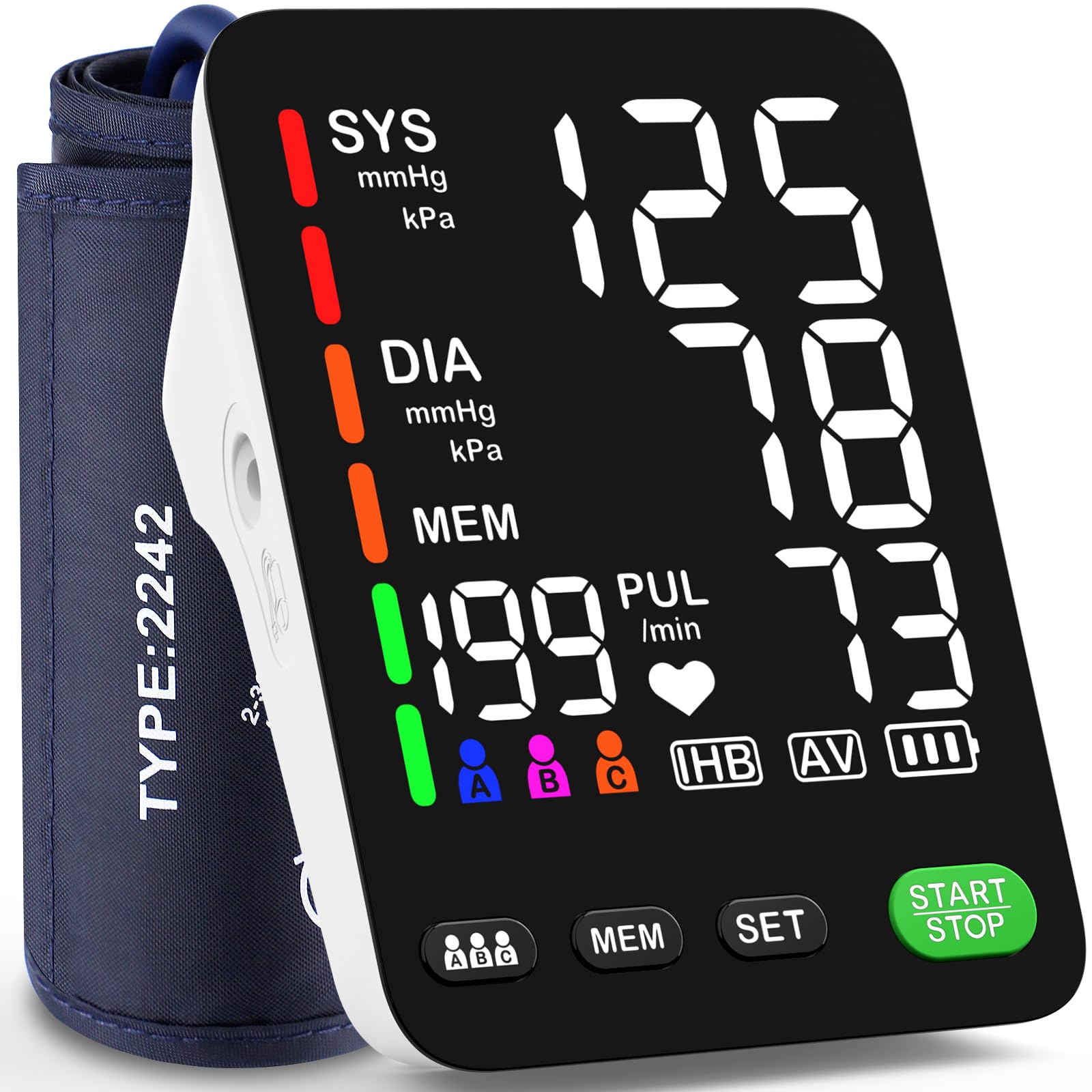 adking blood pressure monitor home use upper arm led backlit display blood pressure cuff 9-17 inch automatic blood pressure machine 3 user mode & 199 sets memories & carrying case (black)