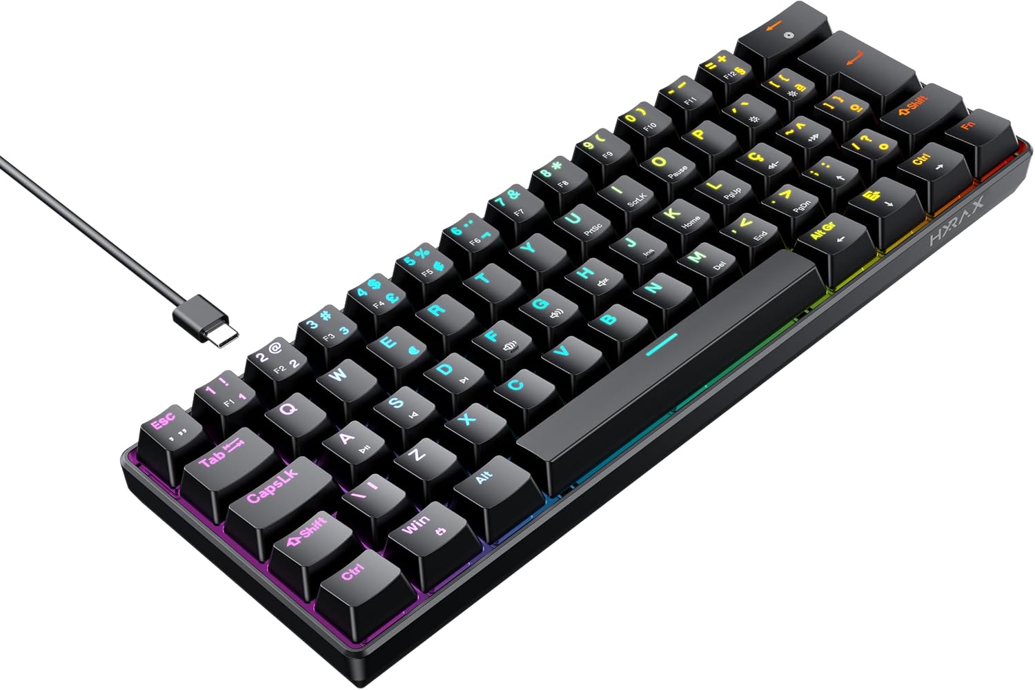 Side view of Hyrax Thunder HCK61 Mechanical Keyboard showcasing RGB lighting.