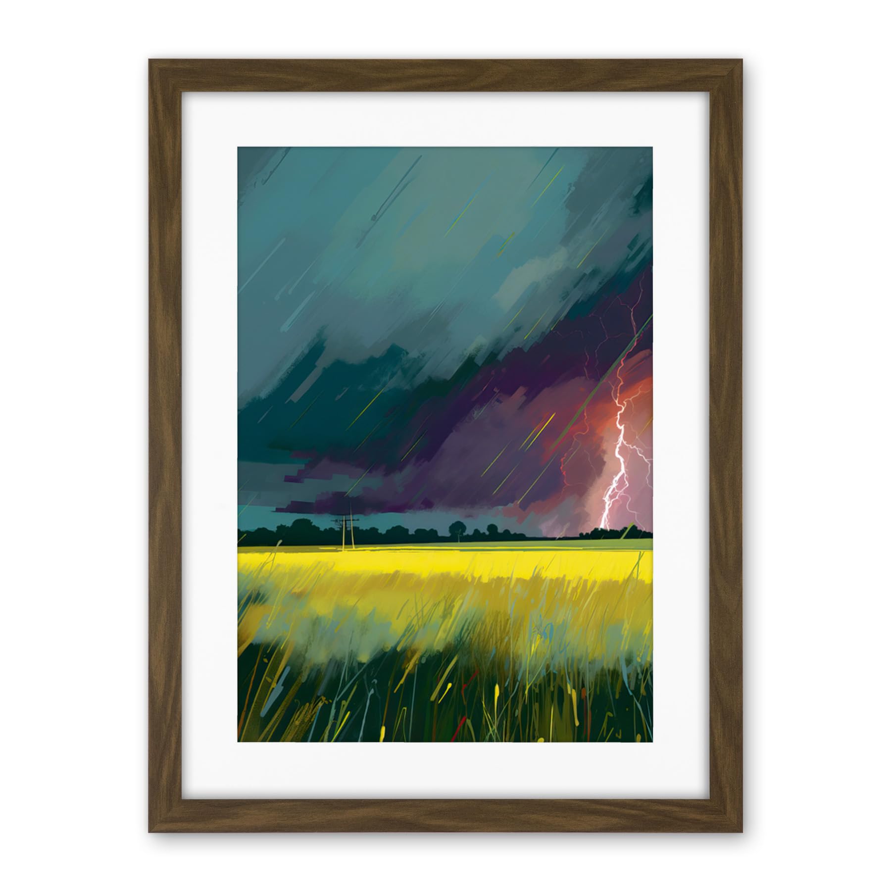 Artery8 Lightning Strike Over an Open Countryside Field Artwork Framed Wall Art Print 18X24 Inch