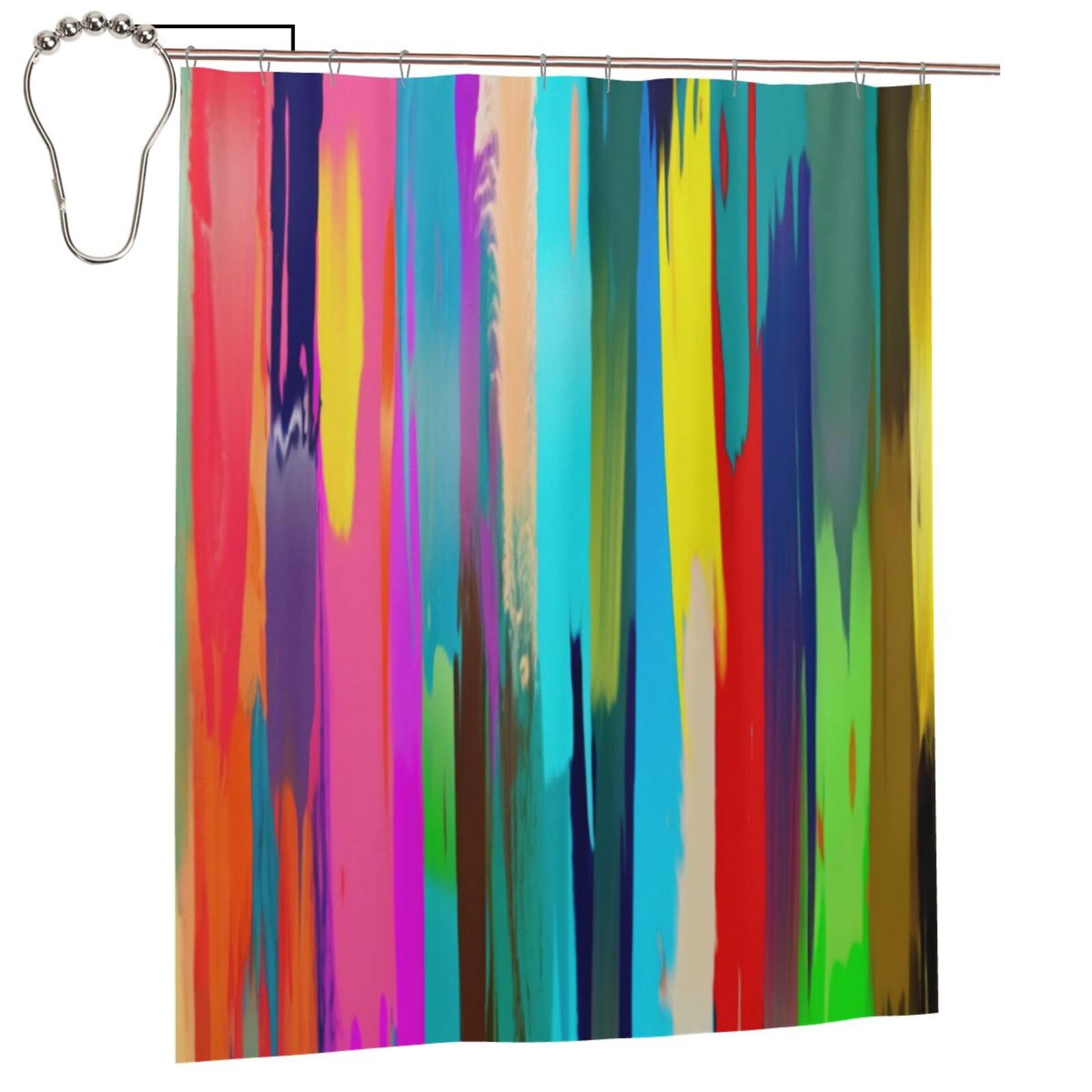 BWWHCCTI Rainbow Color Printed Shower Curtain With 12 Iron Hooks Opaque Quick Drying Waterproof Shower Curtains Sets For Bathroom 152x183 Cm