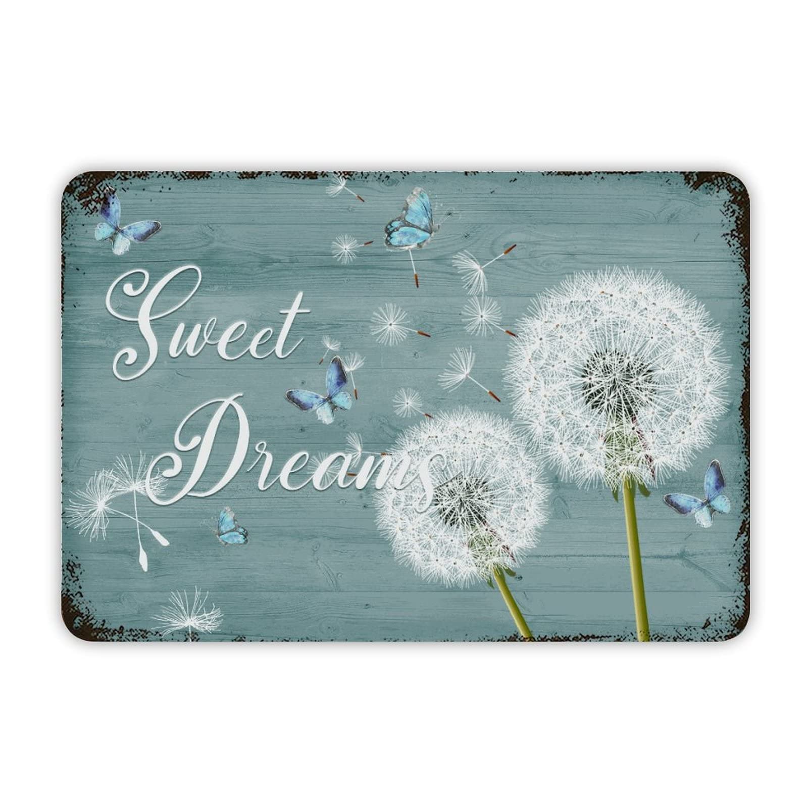 Sweet Dreams Dandelions Butterfly Vintage Metal Tin Sign 12x8 inch Aluminum Sign for Kitchen Bars Restaurants Cafes Pubs Wall Decor