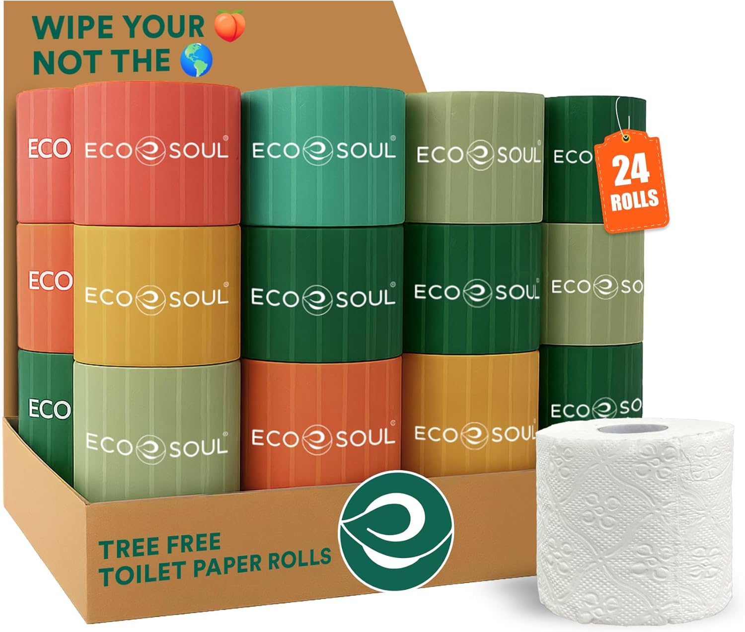 ECO SOUL Bamboo Toilet Paper 24 Mega Rolls 3 Ply, 300 Sheets per Roll | Eco-Friendly Septic Safe Organic Bath Tissues Sustainable Toilet Paper Compostable - FSC Certified