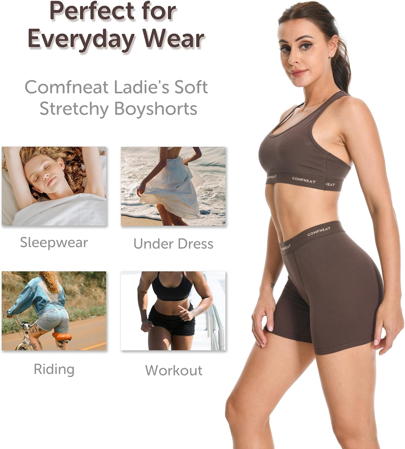 Comfneat Women's 4-Pack Boyshorts Cotton Spandex Boxer Briefs Stretchy Underwear Knitwear - Image 4