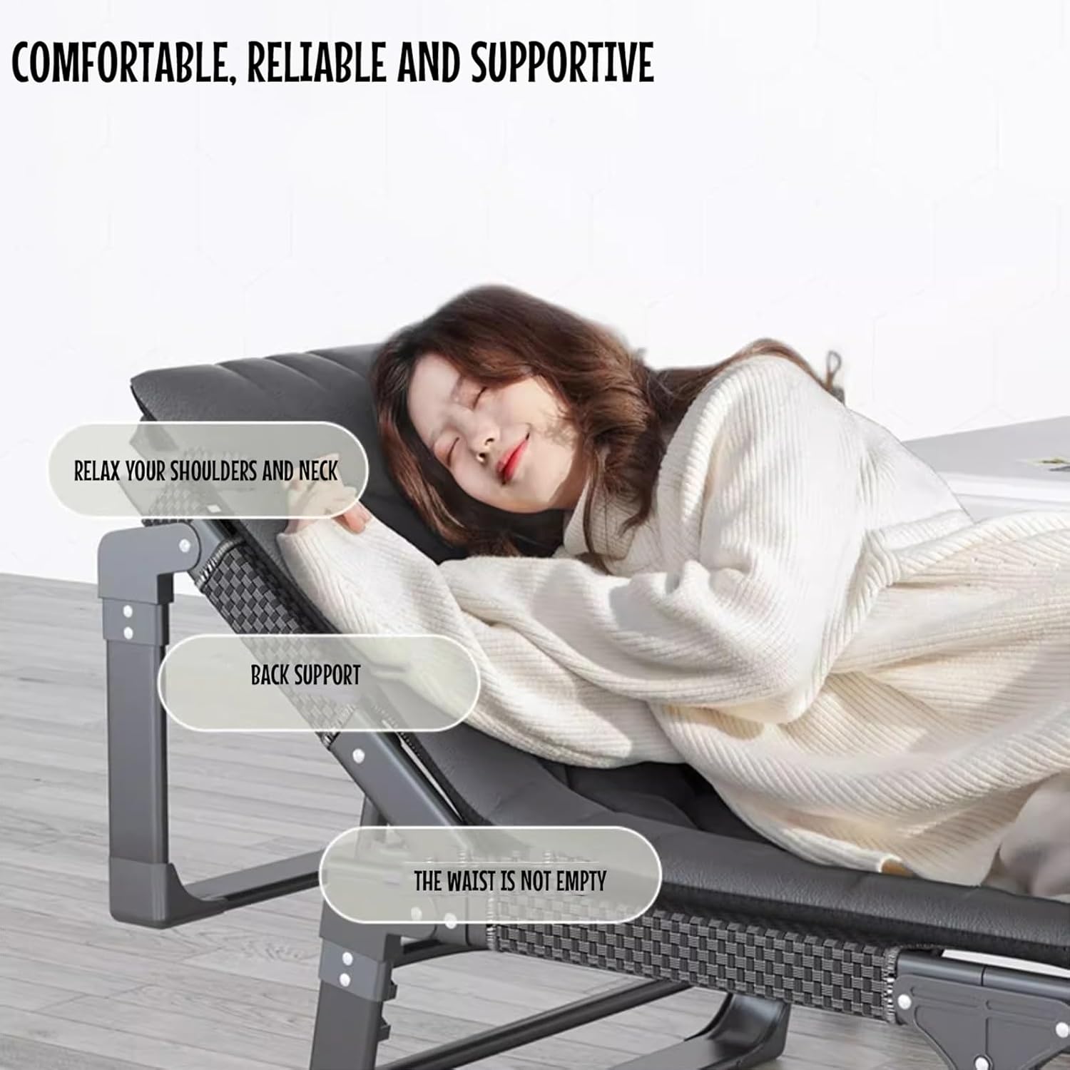 Folding Camping Beds, Camping Bed for Adults with Mattress, Folding Chaise, Portable Sleeping Cot, Foldable Lounge Chair for Outdoor Beach and Pools (Color : A), 610038