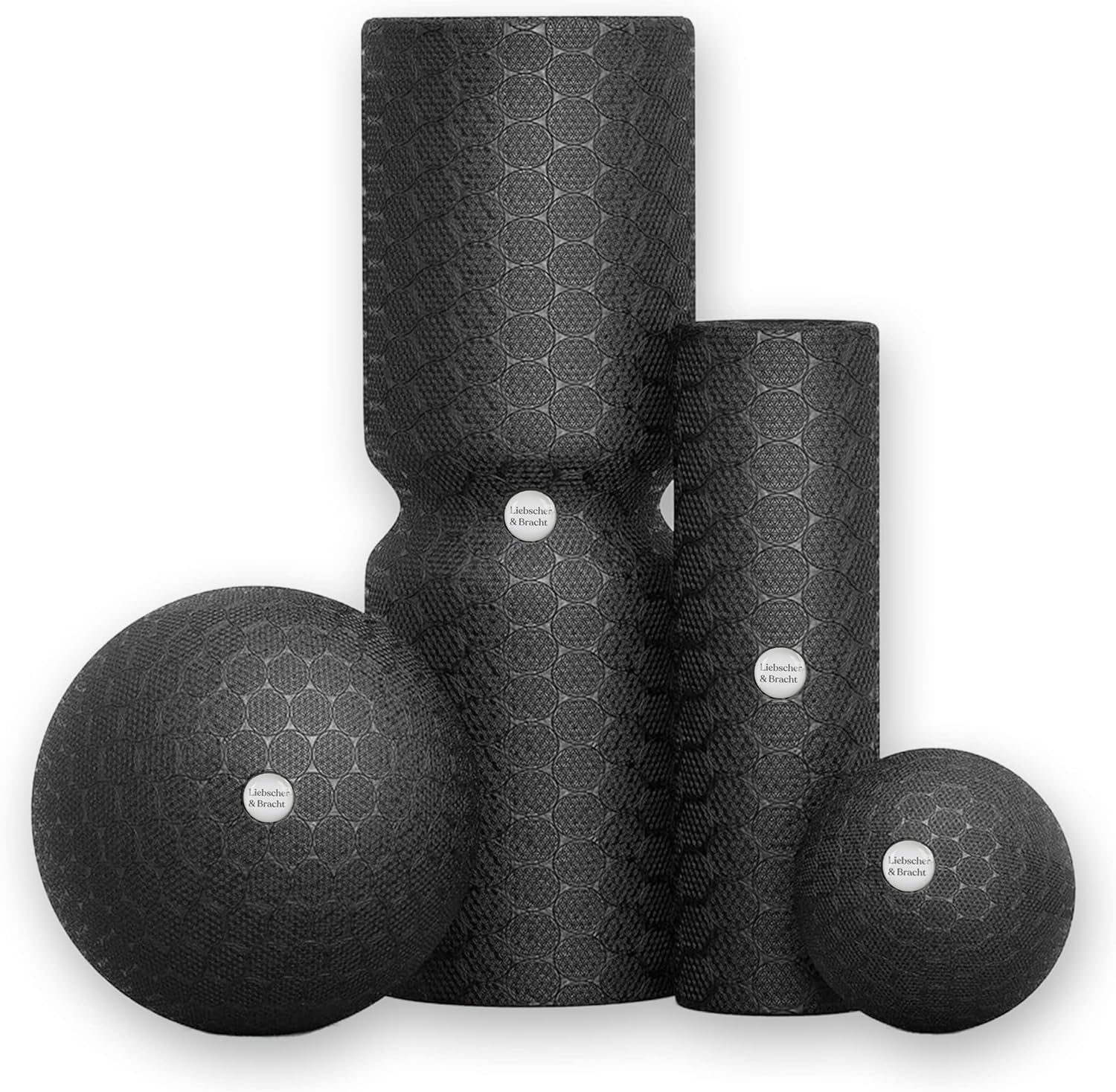 Kit de massage Liebscher & BrachtRouleau et boule fascia (2 pièces chaque) pour le développement des muscles, du tissu conjonctif et du métabolisme avec des exercices détaillés sur DVD.