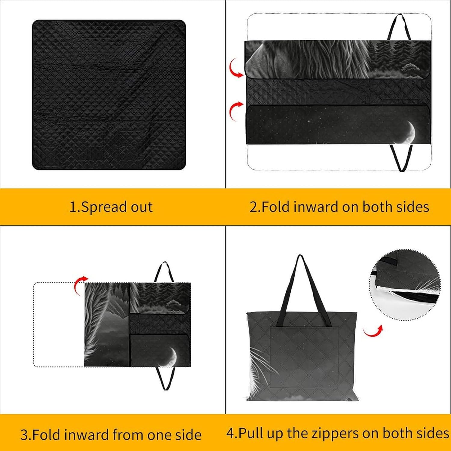 Cool Lion and Star Picnic Blanket 150x150cm, Foldable 2-in-1 Picnic Mat and Tote Bag Portable Waterproof Beach Mat Sandproof Outdoor Blanket for Park, Hiking, Beach, Camping, Travel