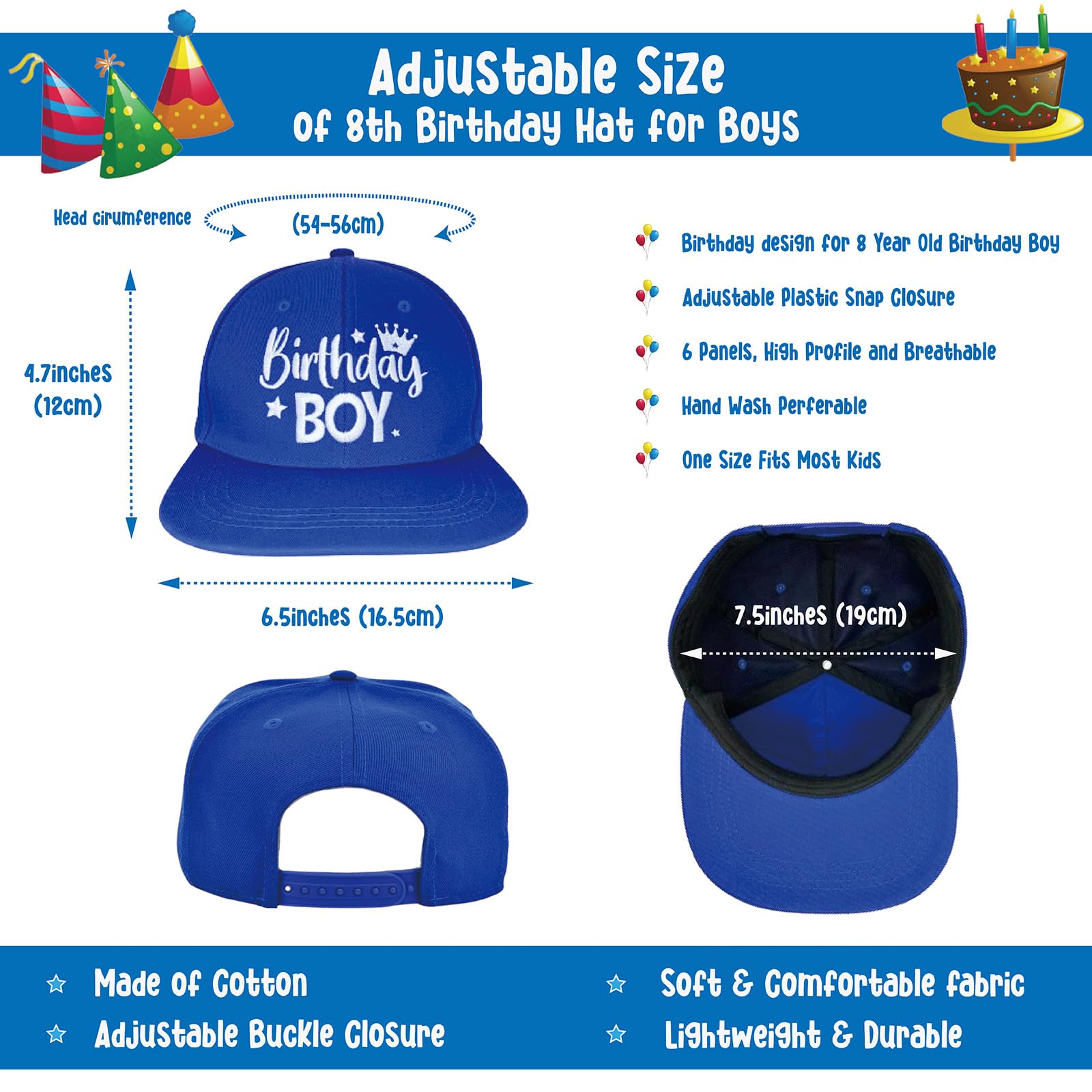 ZomefinKiu 8th Birthday Set: Boy's Hat, Badge Button, 8 Year Old Party Favor, Decorations, and Outfit