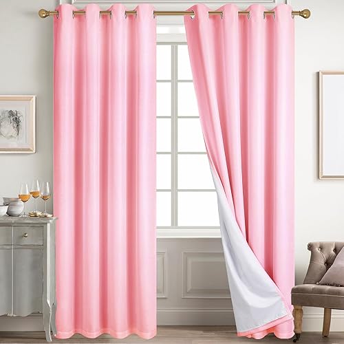 Miniatura 26 de Diraysid Cortinas 100% opacas de lino blanco para dormitorio, con ojales, aislamiento térmico, cortinas de oscurecimiento de habitación (2 paneles,