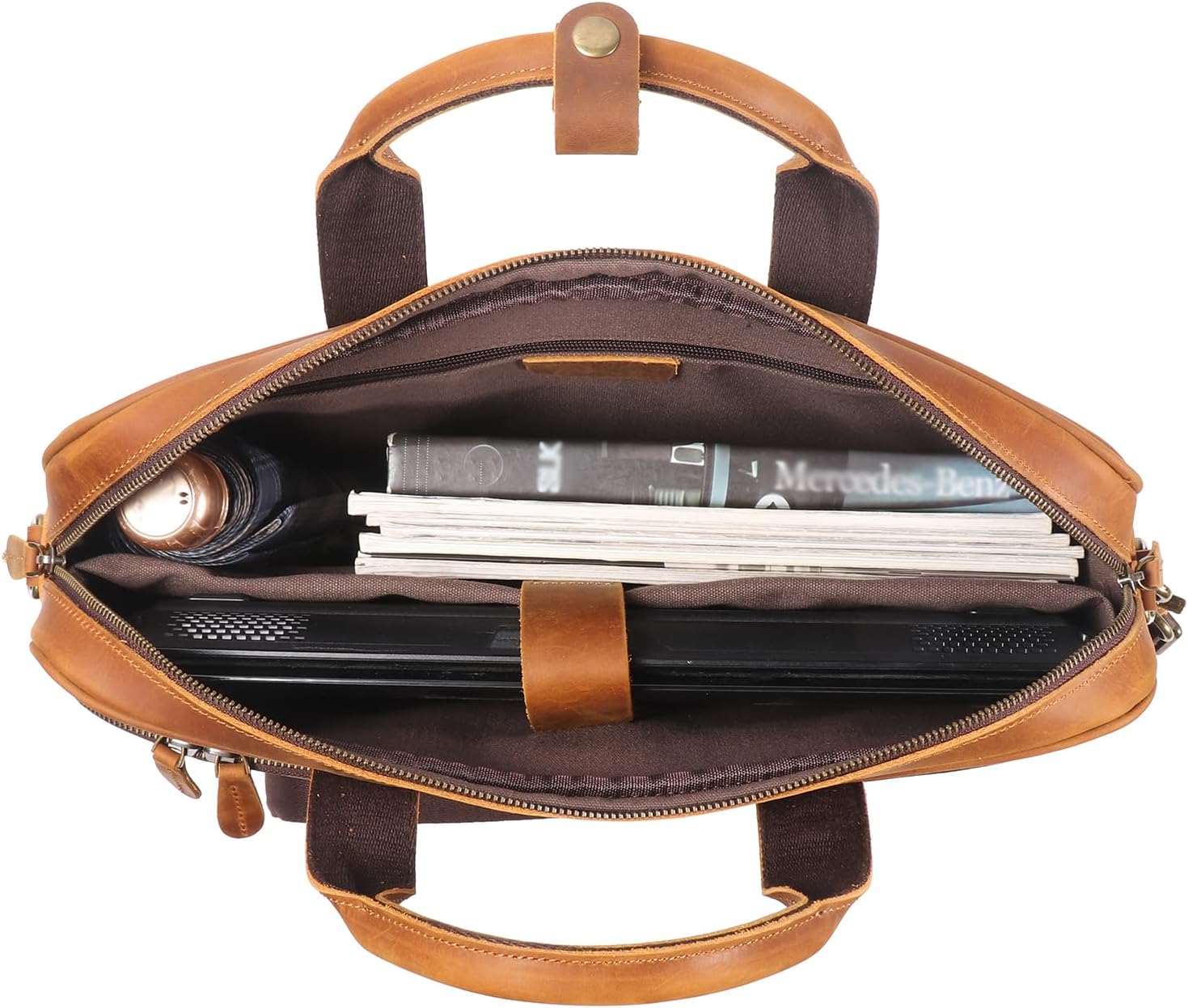 Leather Briefcase for Men 17Inch Laptop Messenger Bags Business Travel Handcrafted Laptop Bag with YKK Zipper Gift - Image 6