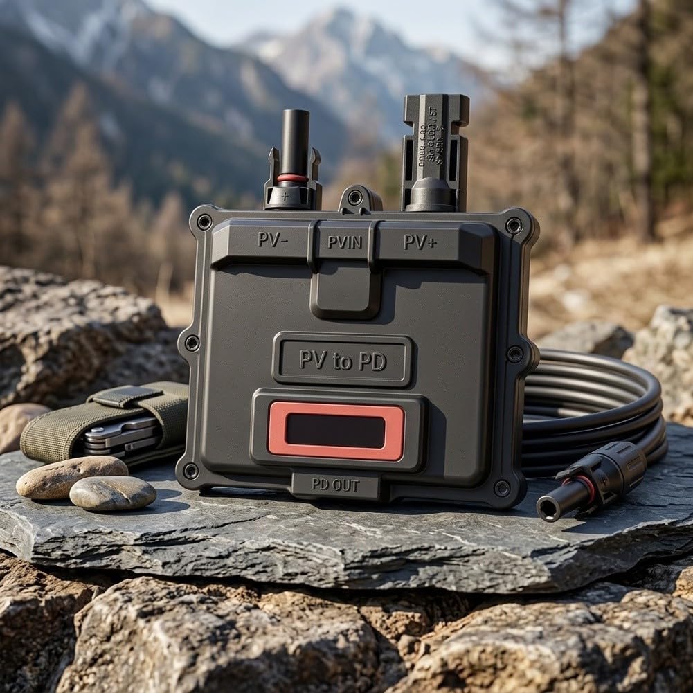 Caricabatterie solare da 65 W, uscita USB-C multi-voltaggio con display oled per cellulari, tablet, computer portatili, da campeggio, in ABS, nero