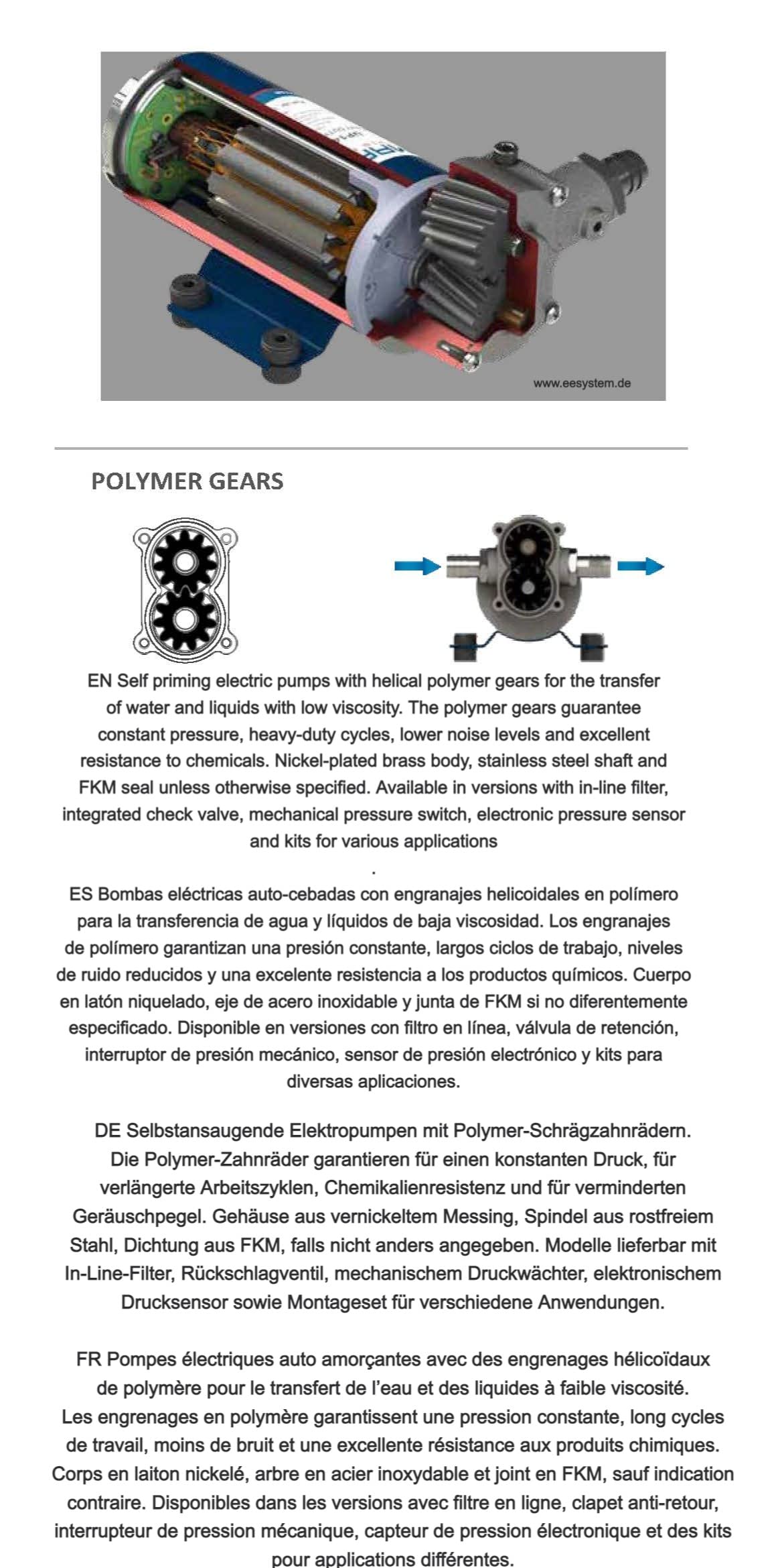 MARCO Pompe elettriche autoadescanti UP3-P 24V 15L/min - Pompa ad ingranaggi polimerici per agricoltura, industria, casa, gommoni, barche a vela e camper