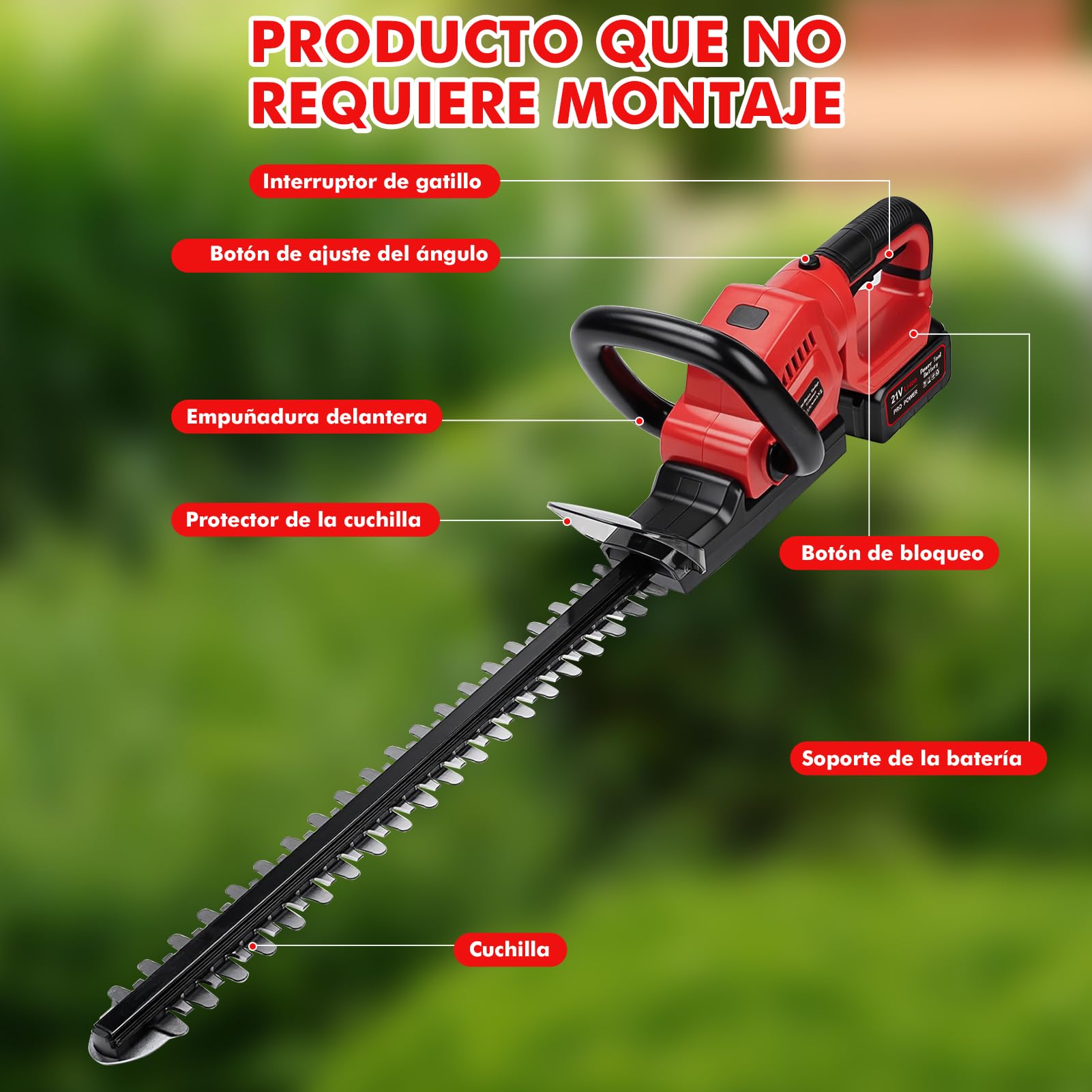 Cortasetos a Bateria Longitud Corte hasta 56cm, 21V Cortasetos Bateria con Baterías y Cargador, Podadora Eléctrico Inalámbrico, Corta Setos Jardin con 18mm Separación Entre Dientes para Seto Arbustos