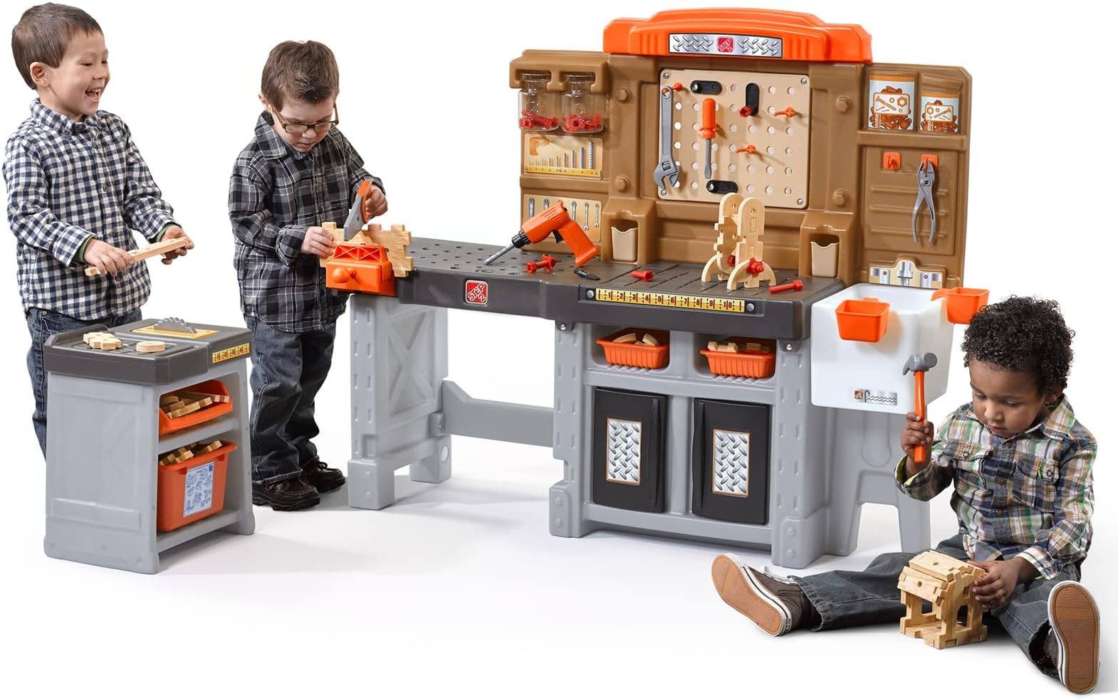 Pro Play Kids Workshop with Utility Bench, Indoor/Outdoor Tool Bench for Children, Interactive Play with Sounds, Made of Durable Plastic, Includes 76 Piece Toy Accessories, Toddlers 3+ Years Old