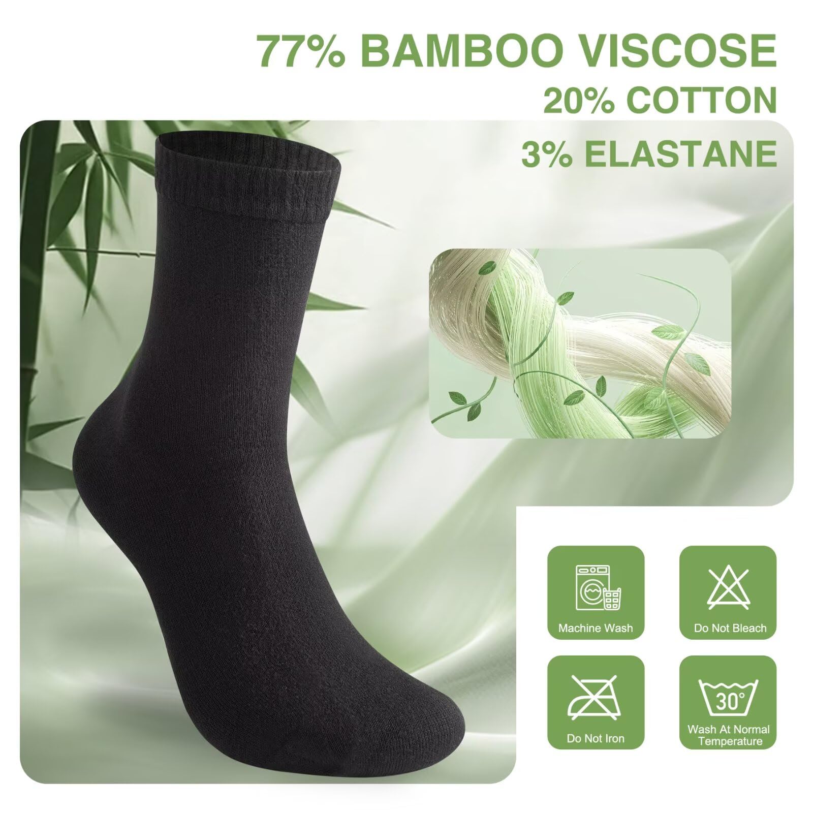 FALARY Calcetines Diabeticos Hombre Bambú 6 Pares Calcetines Hombre Mujer Sin Goma Súper Suave Transpirable y Cómod,