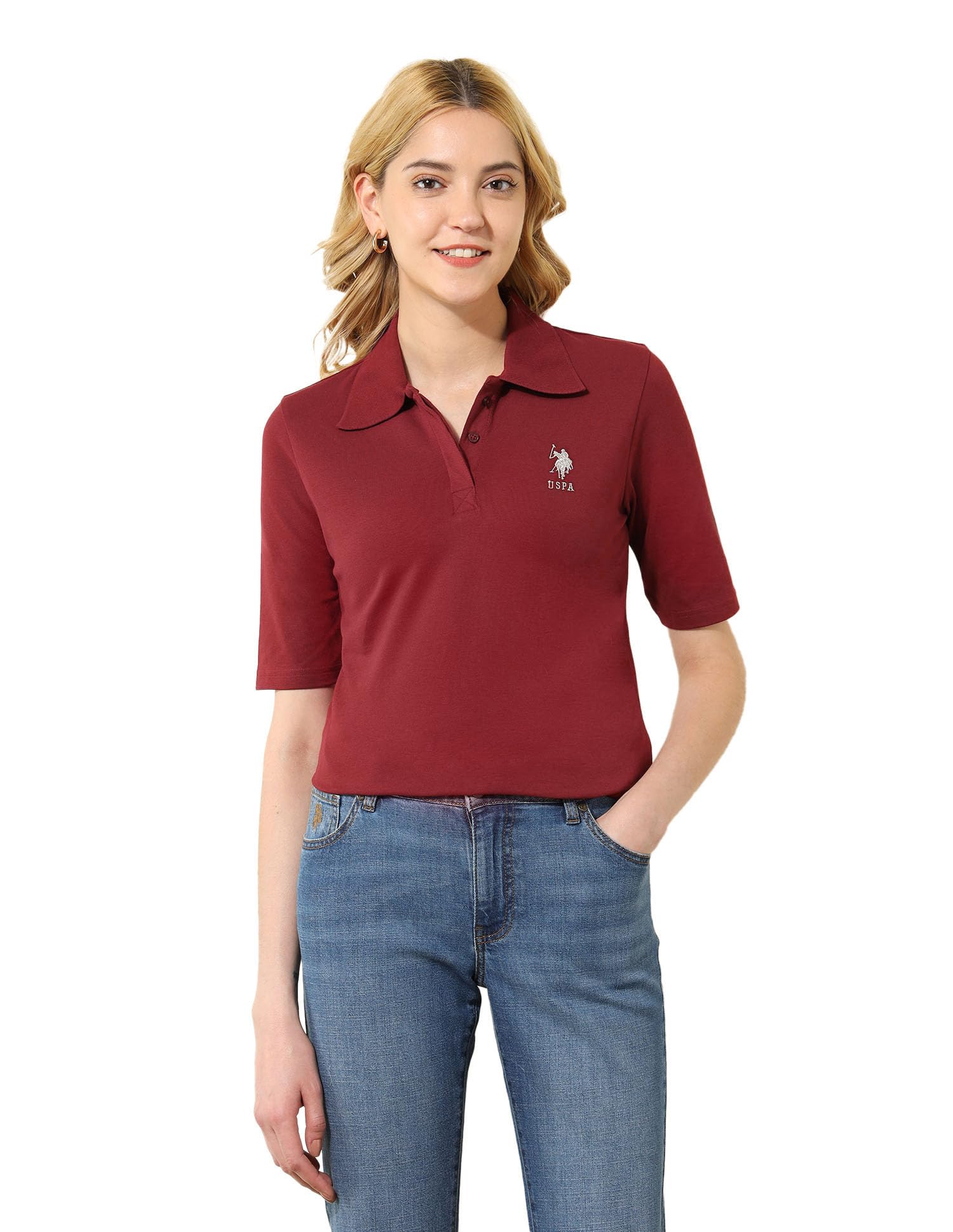 u.s. polo assn. Women's Solid Regular Fit Polo Shirt-picture-45