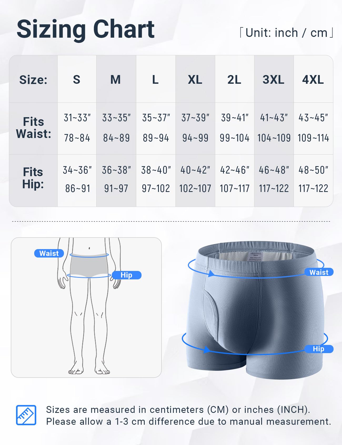 3 Pares de Calzoncillos para Incontinencia Hombre 250 ml Boxer de Algodón Lavable y Reutilizable con Almohadilla Absorbente Ropa Interior Absorbente Azul Grisáceo Talla M