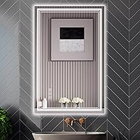 Vista 30 de Espejo de baño LED de 30x30 pulgadas con iluminación frontal y trasera (control independiente), espejo iluminado para pared de baño con 3