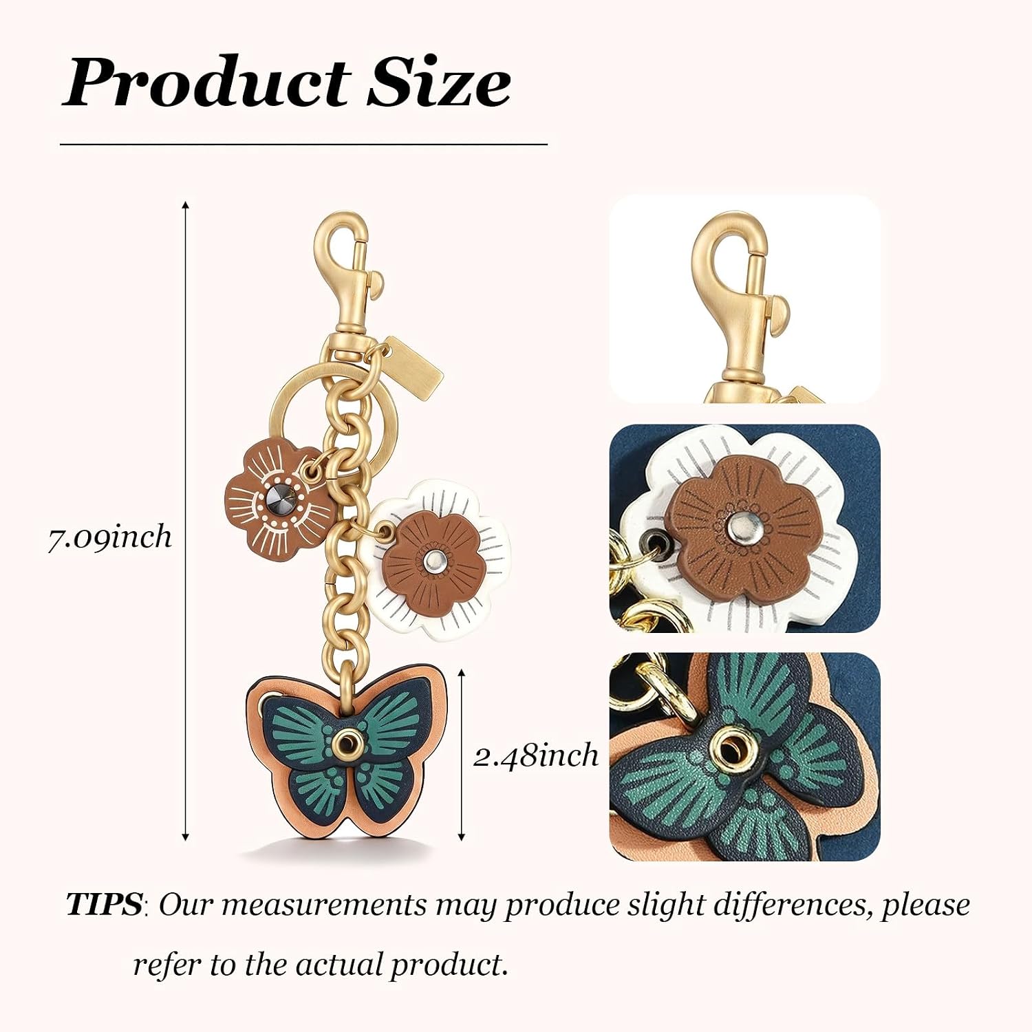 Angyape Flower Bag Charms for Women Purse Charms for Handbags Leather Flower Keychain Retro Aesthetic Keychain Accessories
