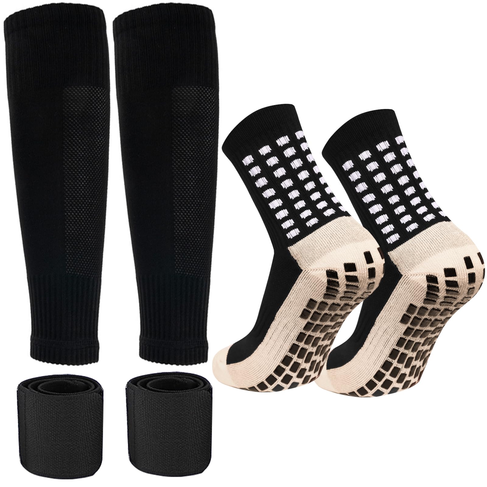 Men's Soccer Non Skid Ball Socks Anti Slip Grip Non Slip Socks, Shin Guard Sleeves, With Or Without Guard Straps for Football