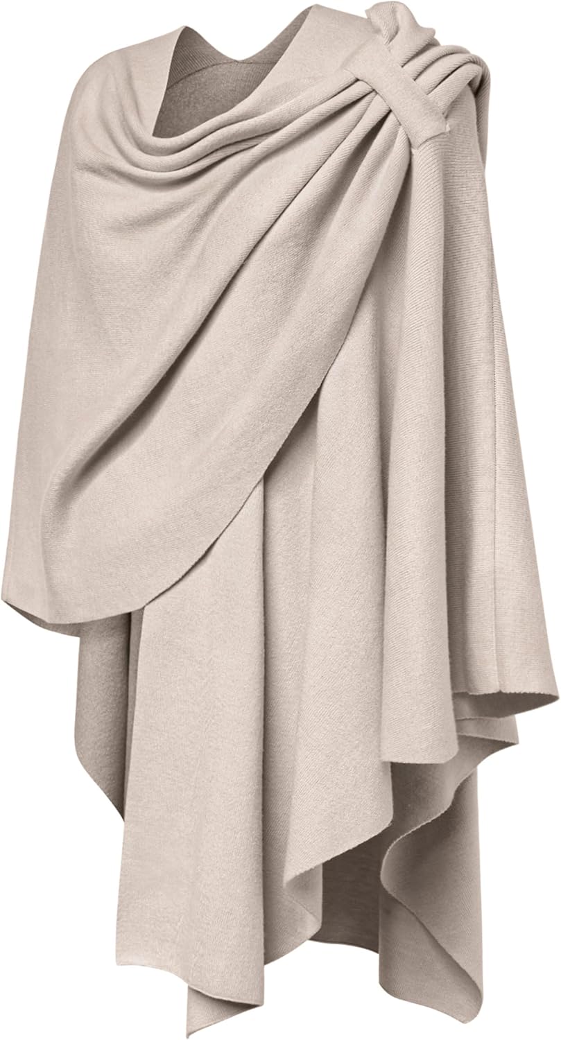 PULI Womens Large Cross Front Poncho Sweater Wrap Topper Knitted Elegant Shawls Cape for Fall Winter - Image 5