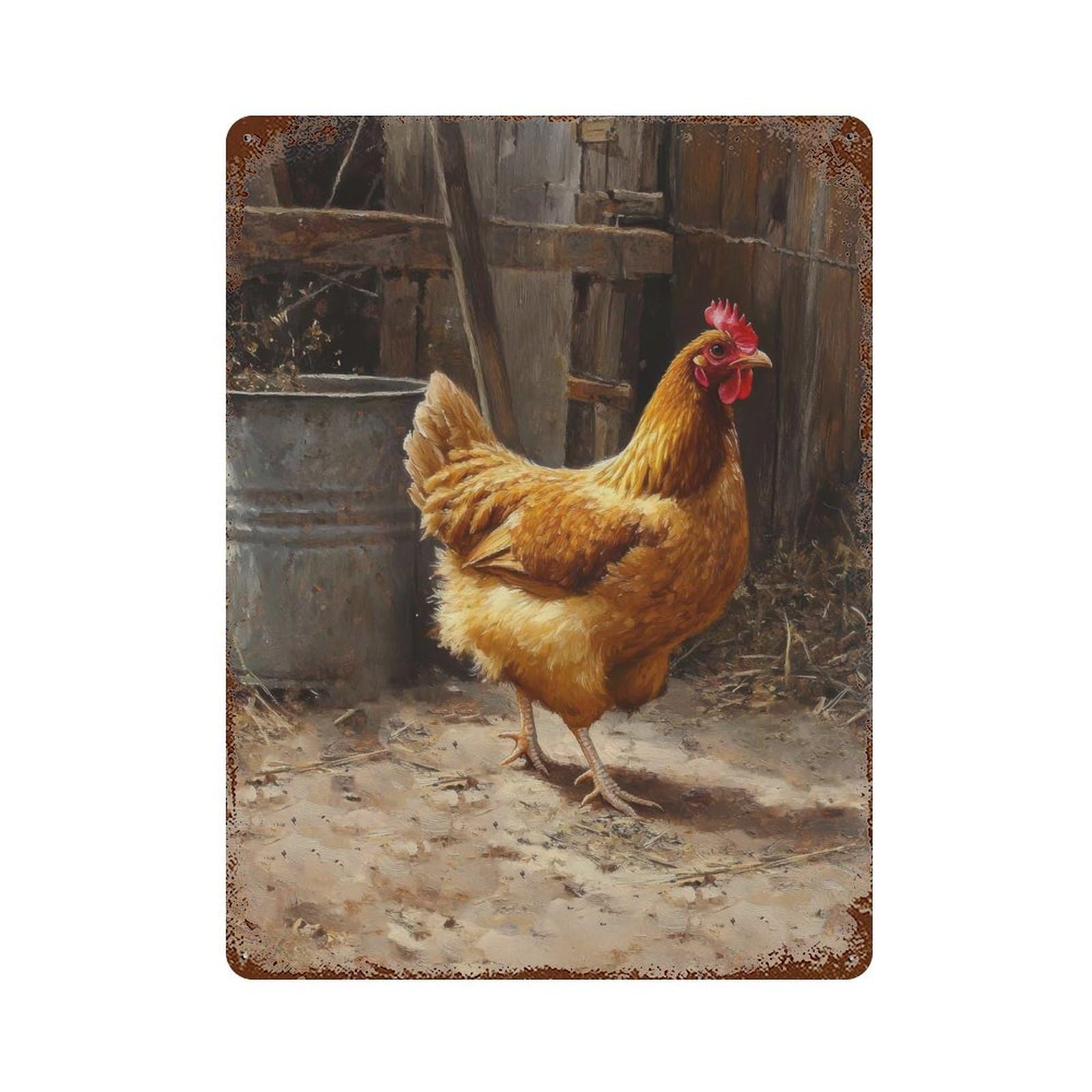 Farm Yard Hen Cottagecore Decor Dark Academia Enchanted Animal Illustration Vintage Nature Rustic Aesthetic Wall Decor Art Metal Tin Poster Modern Home Decor Art Home Bar Shop Decorations Vintage Sig