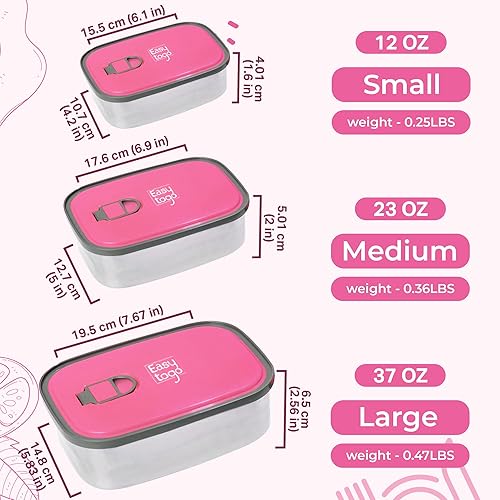 Miniatura 2 de Easy Togo Paquete de 3 recipientes de almuerzo de acero inoxidable Cajas de almacenamiento de alimentos herméticas a prueba de fugas