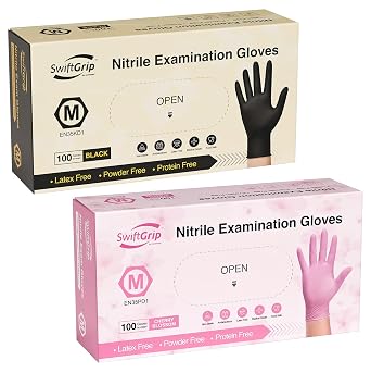 SwiftGrip Disposable Nitrile Exam Gloves, Medium, Box of 100, Nitrile Gloves Disposable Latex Free for Medical, Cooking & Esthetician, Food-Safe Rubber Gloves, Powder Free, Non-Sterile