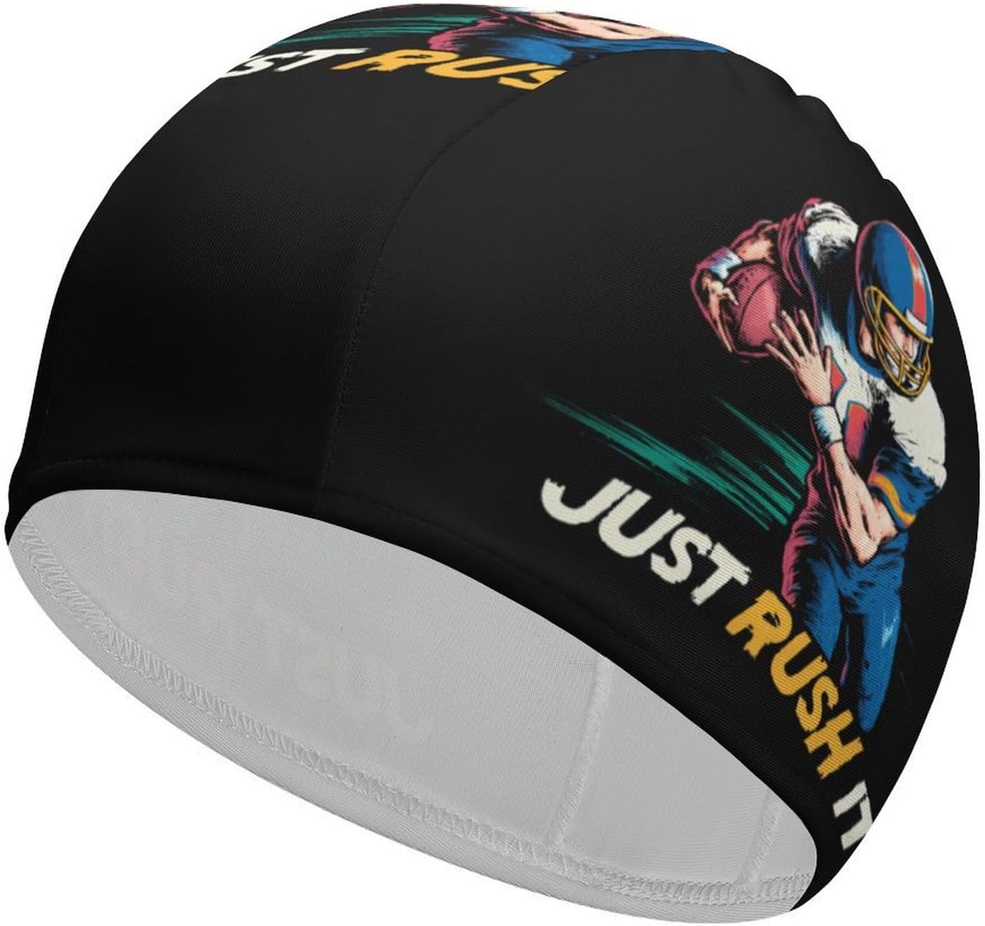 Just Rush It Football Player Womens Swim Cap for Men Adult Swimming Hat Curly Short Medium Long Hair