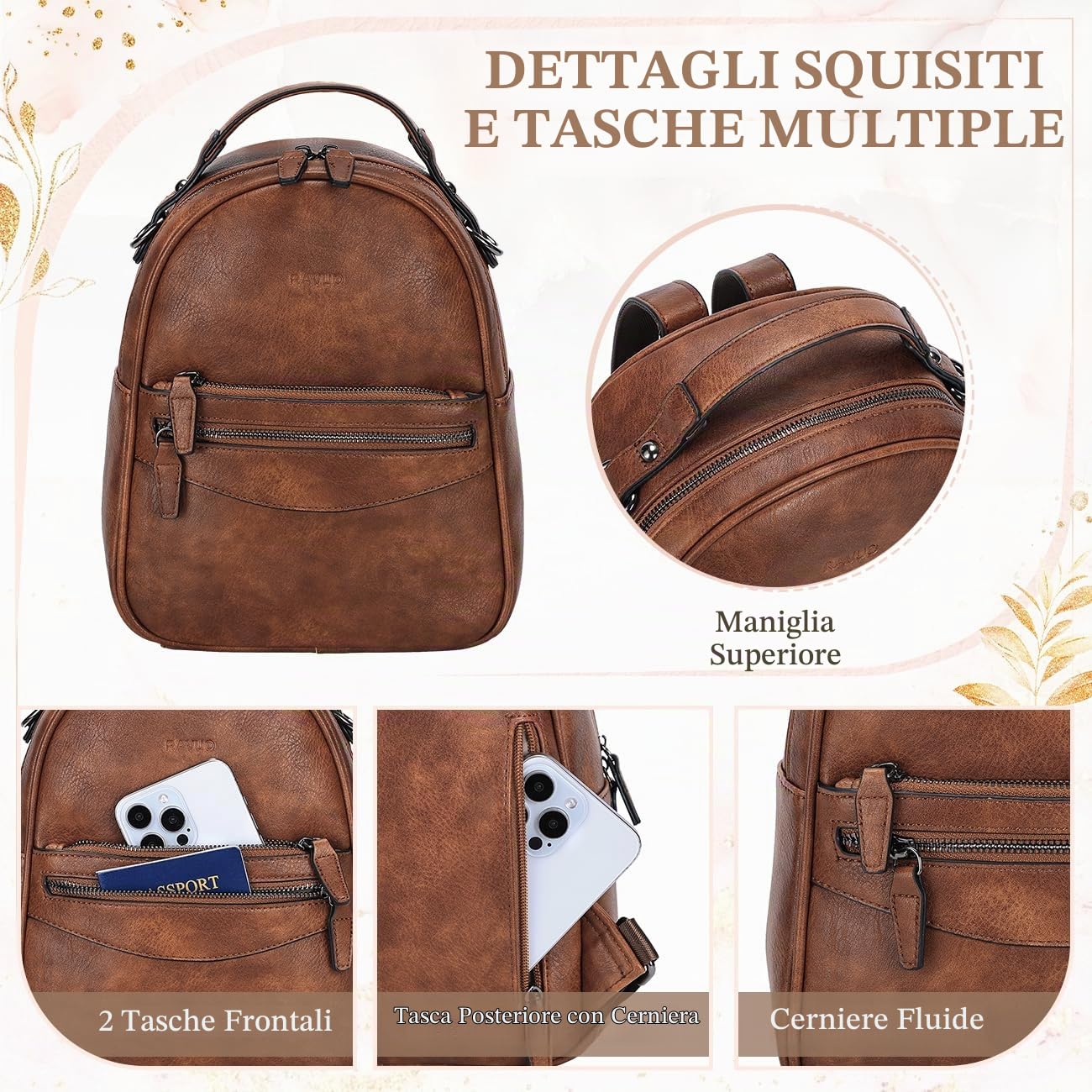 RAVUO Mini Borsa Zaino per Donne, Cute Faux Leather Convertible Borse Moda Donne Trendy Borsa a Tracolla 3 Modi per Trasportare