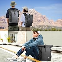 hk Rolltop Hátizsák 15,6" Laptoptartóval - Vízálló, Lopásbiztos Unisex Táska 20-27L, Utazáshoz, Munkához, Egyetemre, Fekete 7