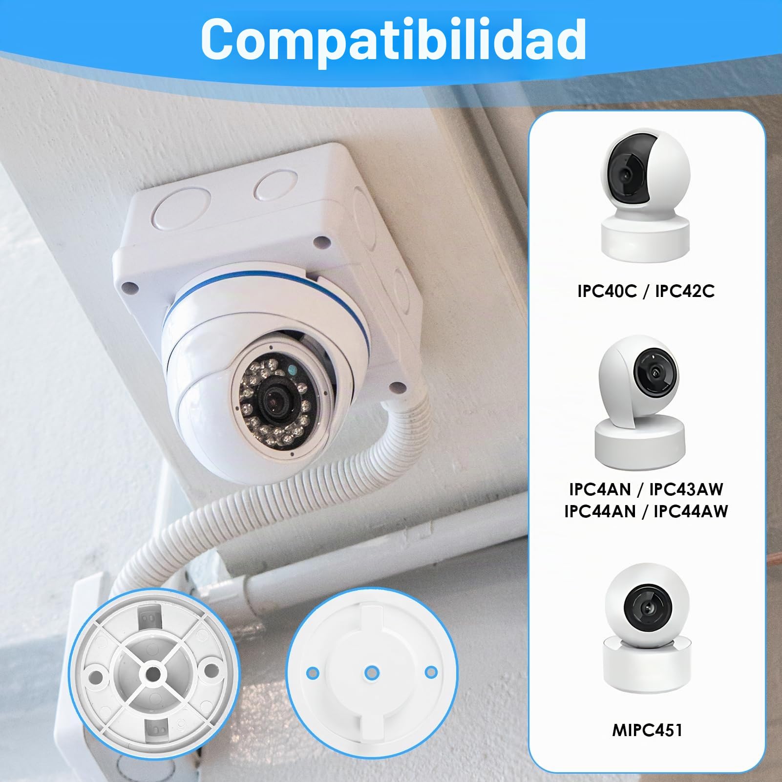 Soportes Cámara Vigilancia WiFi Interior 55 mm para Tapo C200 C210 IPC40C IPC42C TPC42EW IPC43AN IPC43AW MIPC451, Lote de 2 Soportes Kit para Cámara Domo Bases de Montaje Mural Accesorio