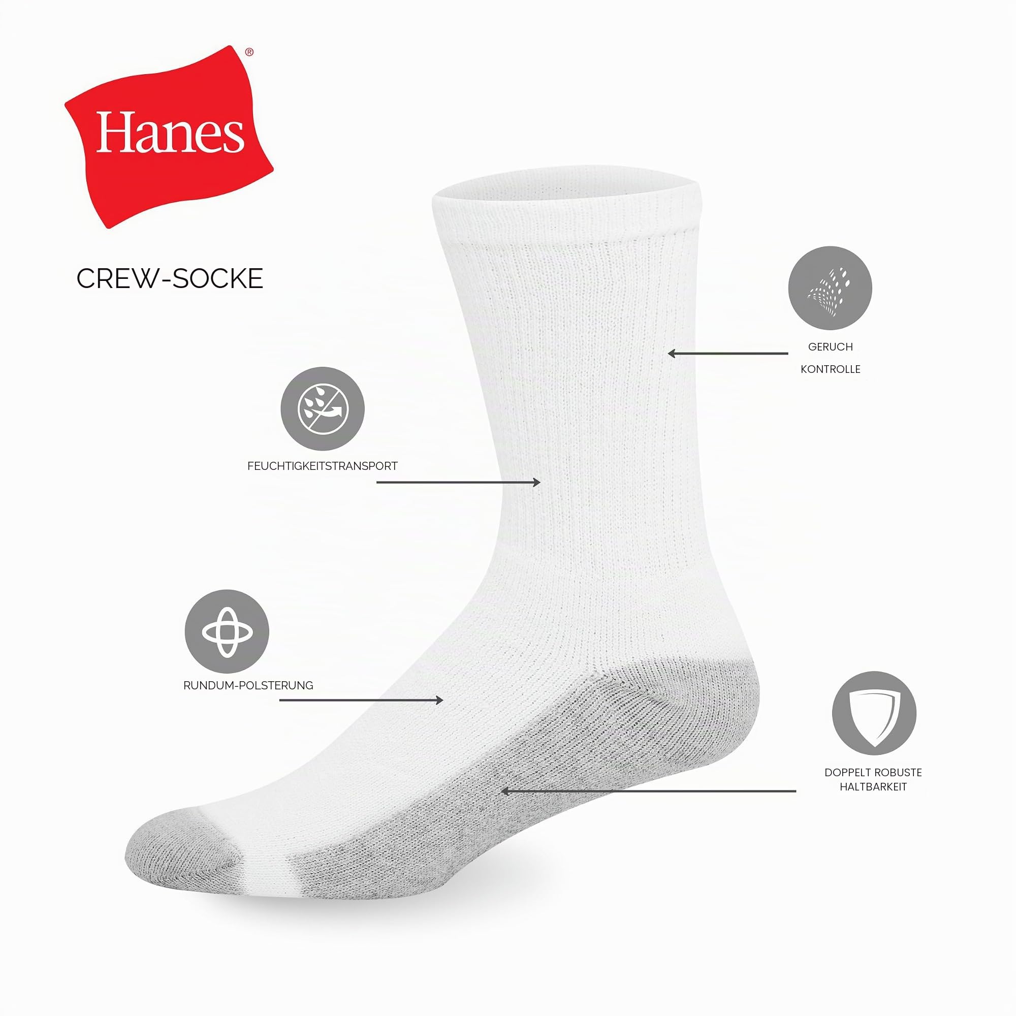 Hanes Herren Double Tough Socks, Crew Socks Moisture-wicking With Odor Control, Multi-packs 184 V12 (12er Pack)