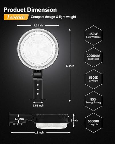 Miniatura 6 de Paquete de 2 luces LED de granero, 150 W, 20000 lúmenes, luces de área de patio del atardecer al amanecer, iluminación al aire libre con fotocélula