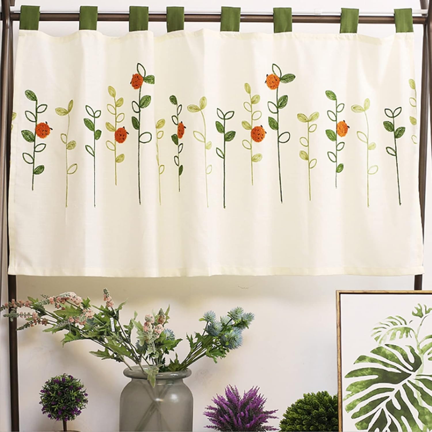 Short Kitchen Curtain Cotton Tier Curtains Embroidery Rural Style, Cabinet Decor Curtain Valance for Living Room, Bedroom, Cafe Windows Blackout, Rod Pocket (Size : W150xH60cm/59x23.6in)