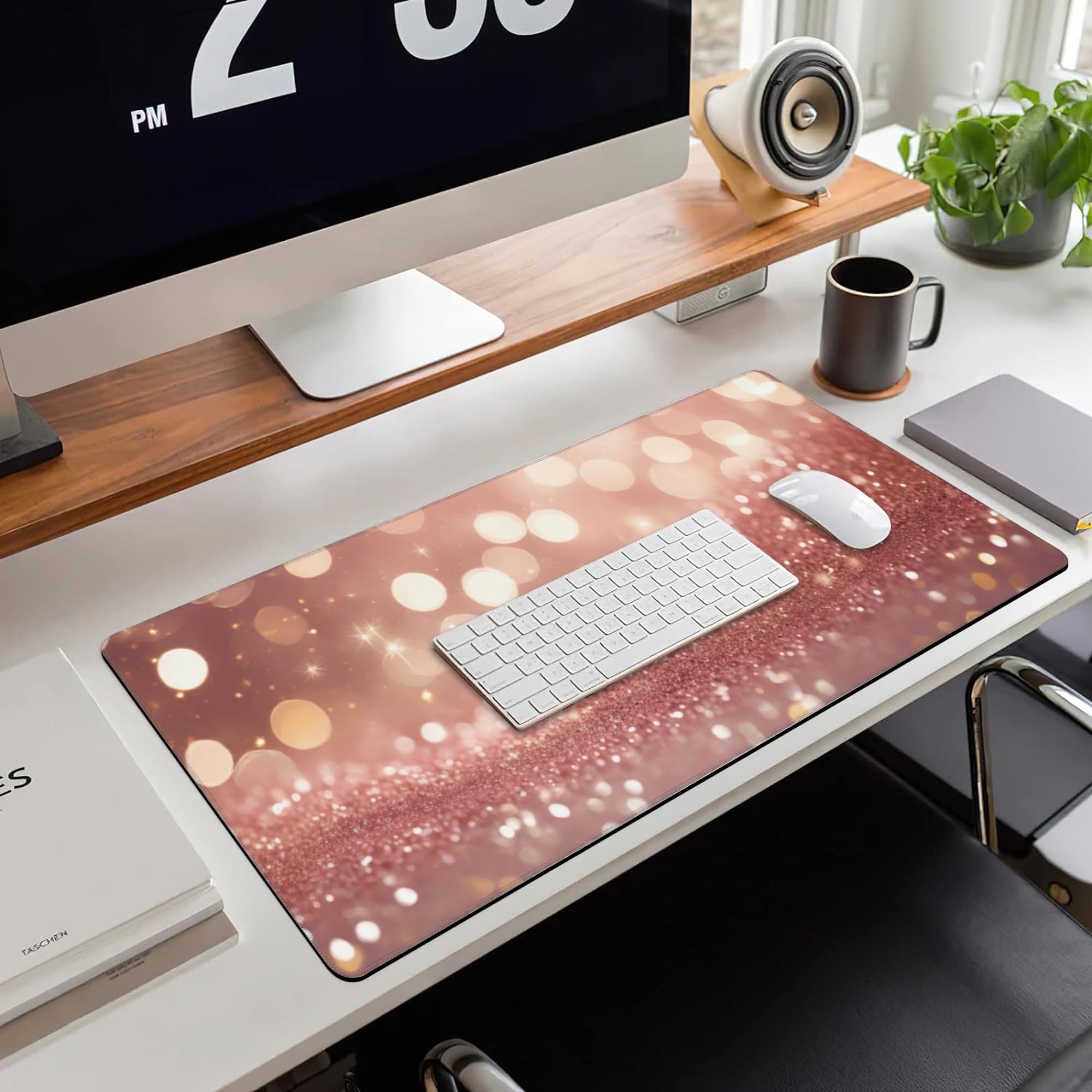 Large Pink Sparkly Money Mouse Pad With Rubber Base - Desk Mat For Keyboard & Mouse