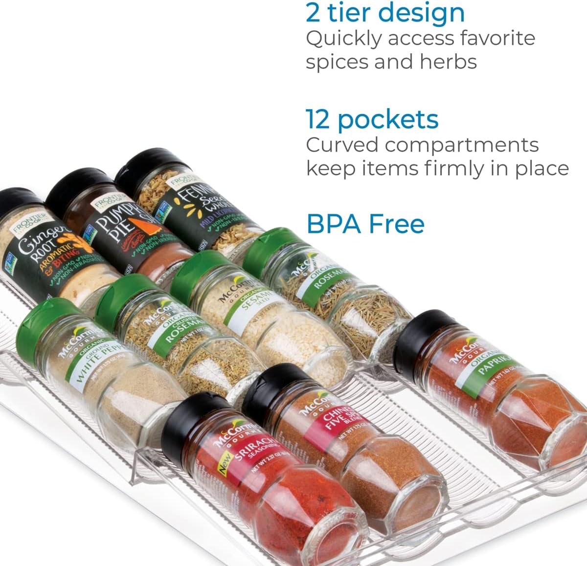 iDesign Linus Spice Rack, Drawer Organizer for Kitchen Storage - Clear