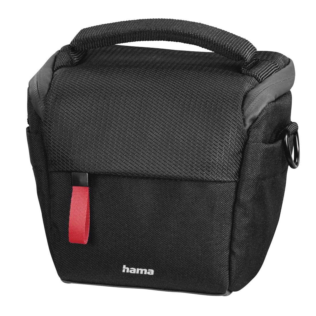 Hama Kameratasche Matera 100 Colt (kompakte Fototasche für Gürtelschlaufe, Colttasche für Digitalkamera und Zubehör, Umhängetasche mit Schultergurt und Zubehörfächern, recyceltes PET) schwarz