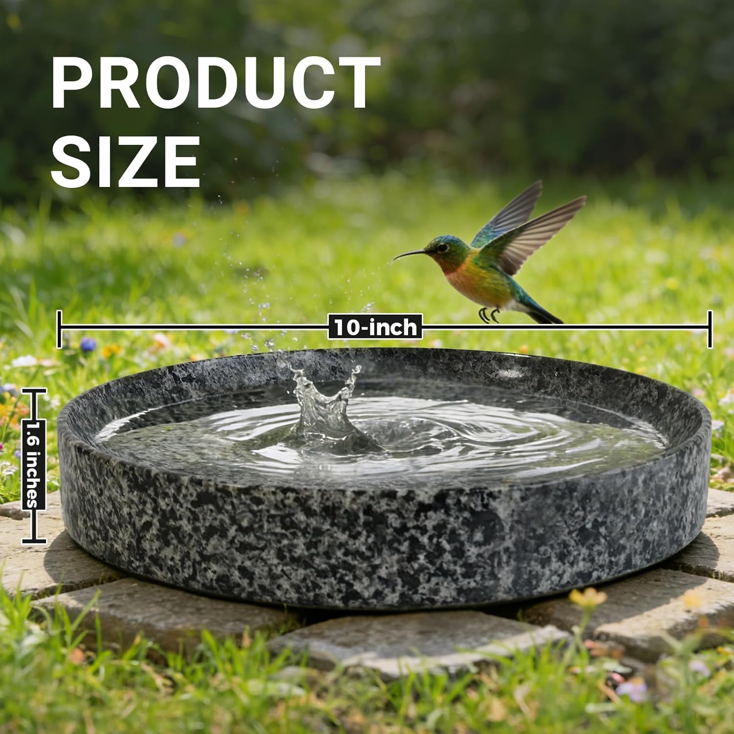Stone Bird Bath, 10 inch Heavy Bird Bath Bowl Only for Outdoor,Tabletop, Ground Patio Garden Decor, Weather-Resistant Easy to Clean
