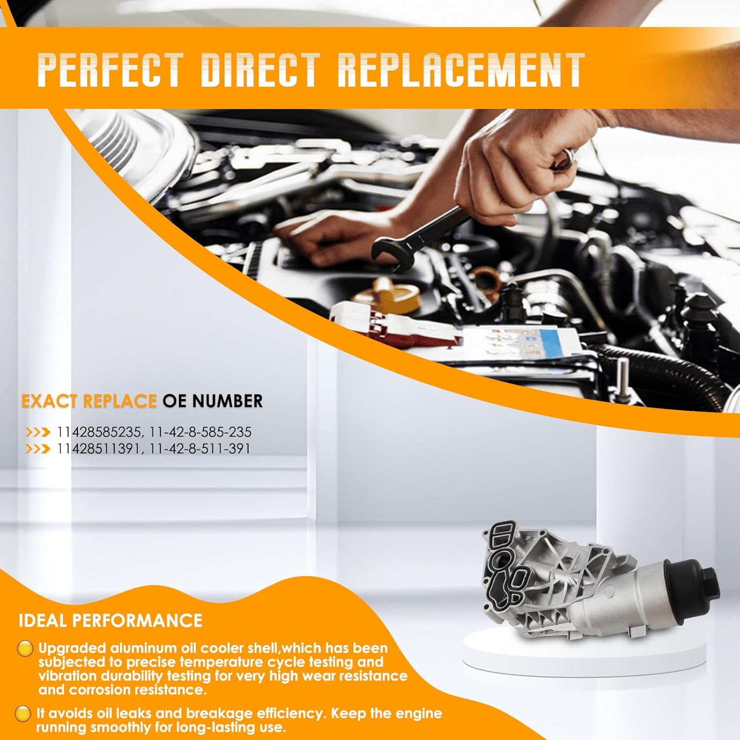 PANGOLIN 11428585235 Aluminum Oil Cooler Filter Housing Assembly 11428511391 Compatible with B-M-W X1 X2 i8 1.5 2.0L,fit for 14-19 Mini Cooper/Clubman/Countryman 1.5L 1.6L 2L