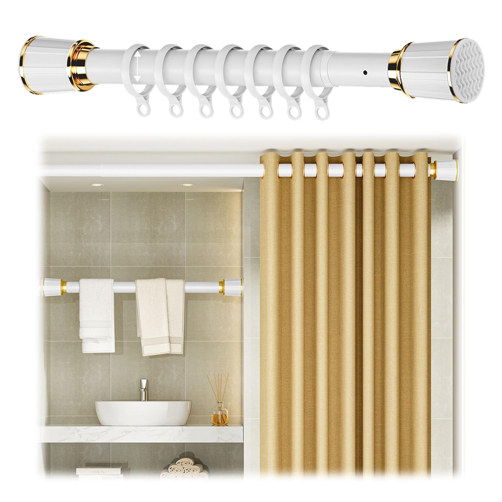 Tringle à rideau de douche antidérapante et télescopique blanche