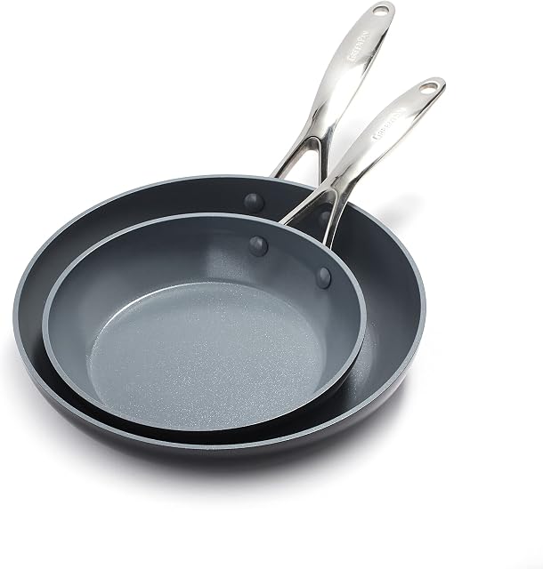 GreenPan Valencia Pro Hard Anodized Healthy Ceramic Non-Stick 20 cm and 26 cm Frying Pan Skillet Set, PFAS-Free, Induction, Oven Safe, Grey