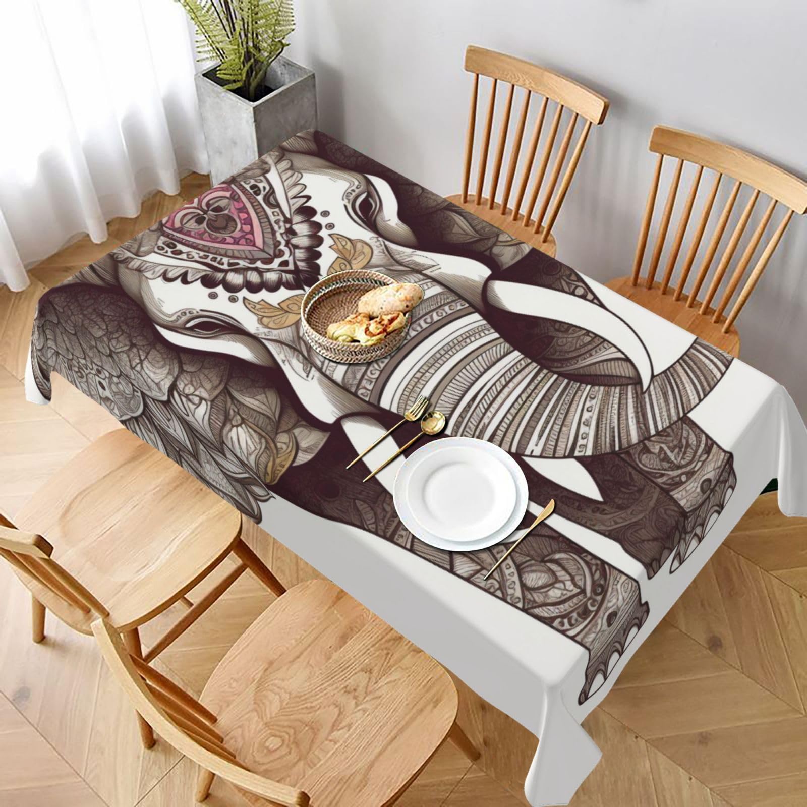 WPKJU Elephant Art Printed Tablecloth 60x90 in Water Resistant Table Cover Washable Rectangle Table Cloth for Dining Tables