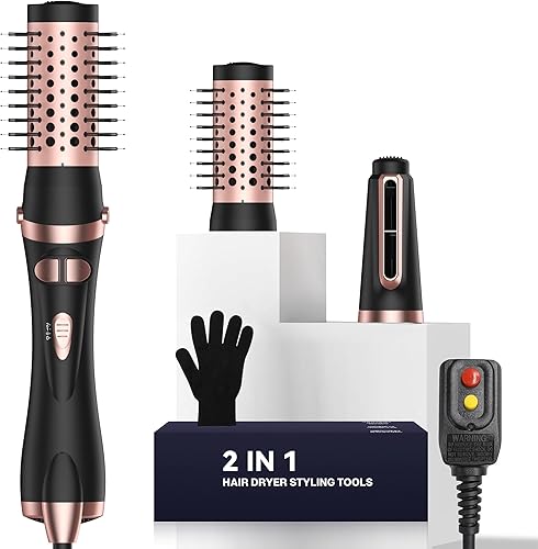 Cepillo de secado de pelo giratorio 2 en 1, juego de cepillos térmicos con rotación automática de 360, secado rápido, ajustes de múltiples