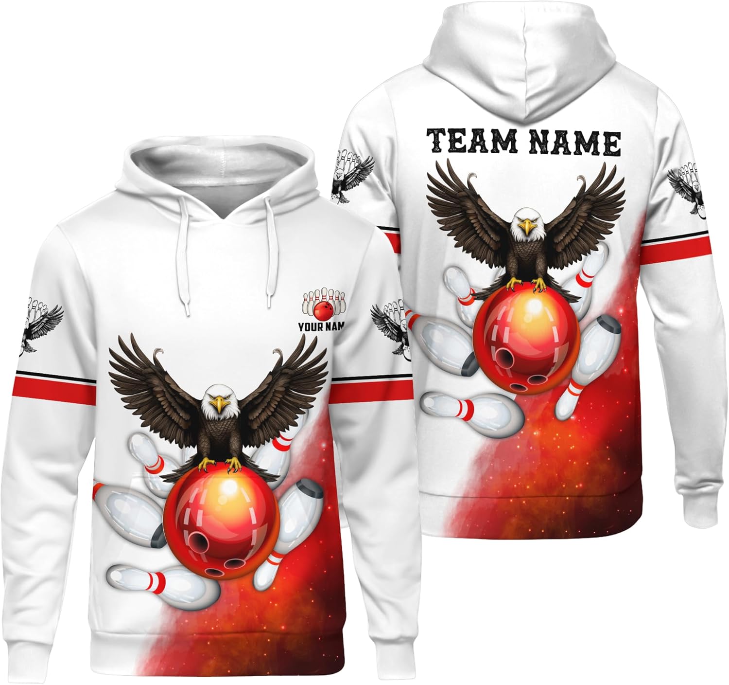 Custom Bowling Hoodie Print Long Sleeve Shirt with Bowling Ball Themed Graphic On it For Bowler