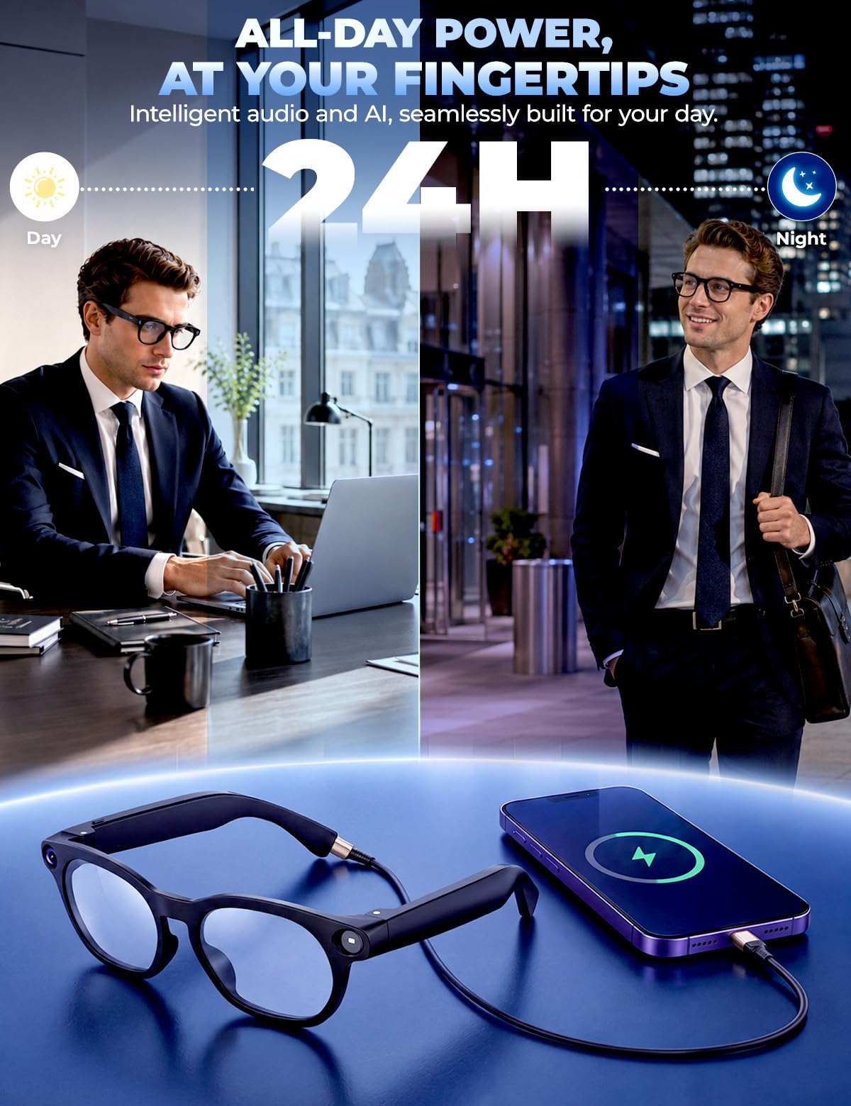 Lunettes intelligentes AI, enregistrement vidéo HD 4K et lunettes de sport Bluetooth