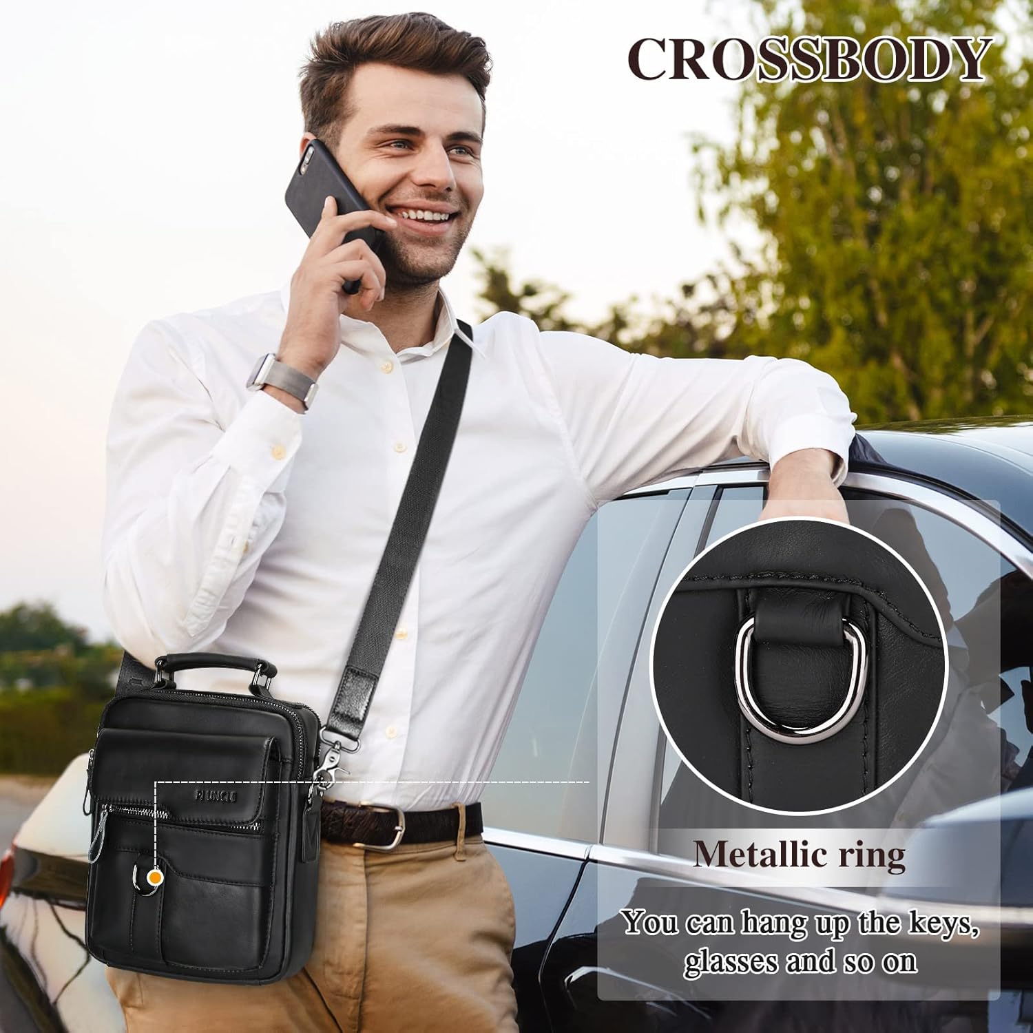 BAIGIO Genuine Leather Shoulder Bag for Men Crossbody Bag Small Leather Messenger Briefcase Handbag Men Purse | Genuine Leather, Small, Leather, Messenger, Men Purse - Image 7